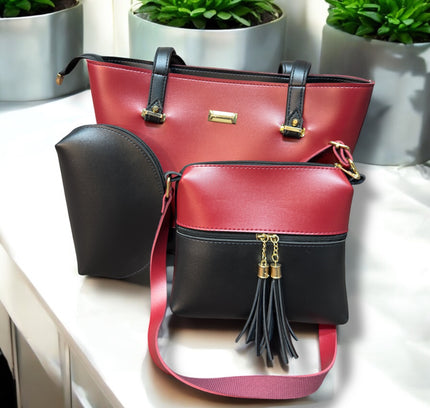 3 in one handbags high quality-Mahroon and black